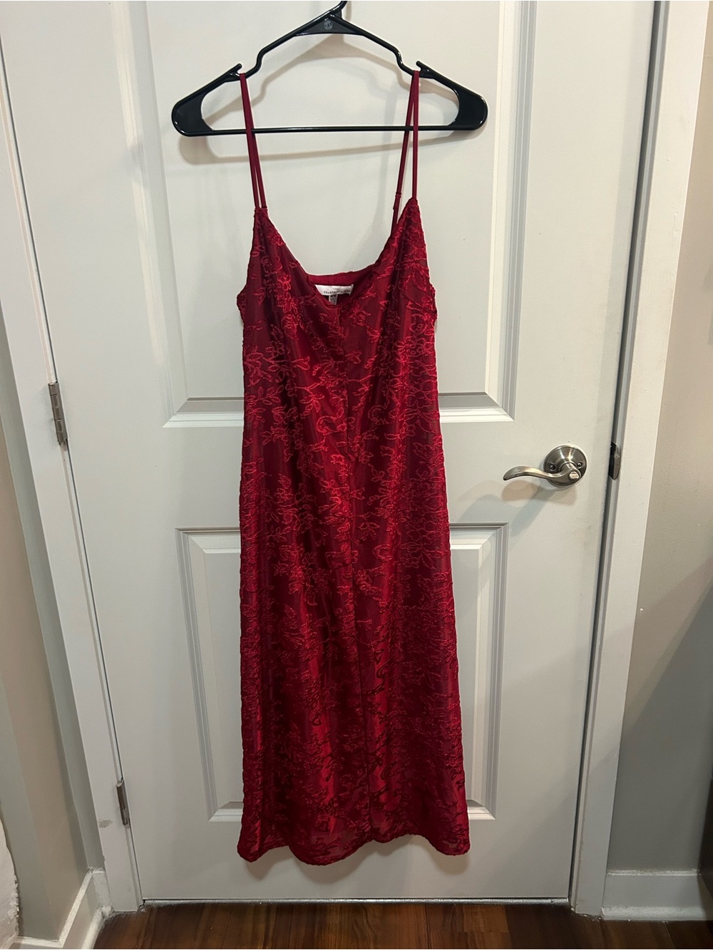 Fourteenth Place Red Satin Burnout Velvet Slip Dress Midi Maxi Size M Y2K